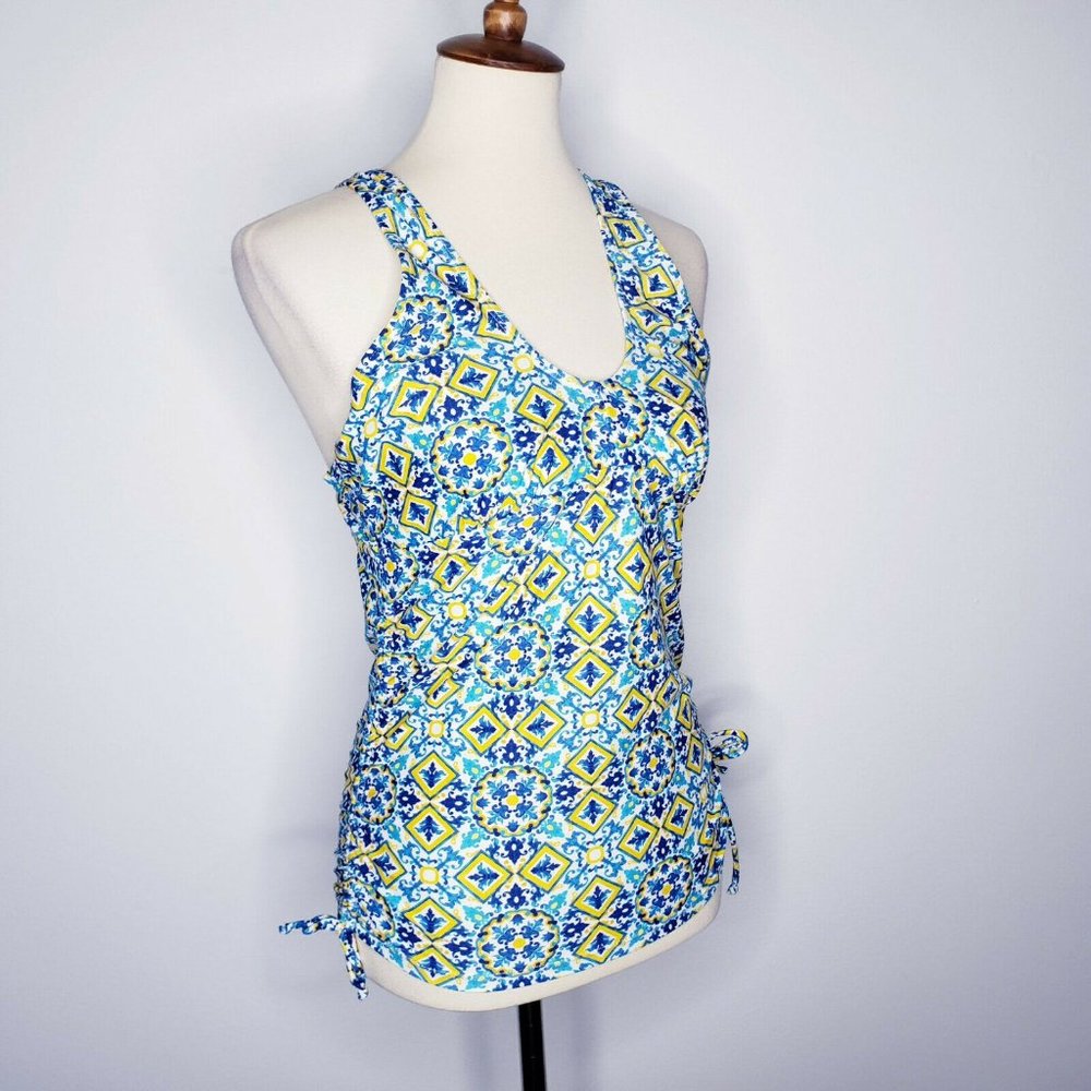 NICOLE MILLER Blue Postage Print Tankini Top - Picture 9 of 9